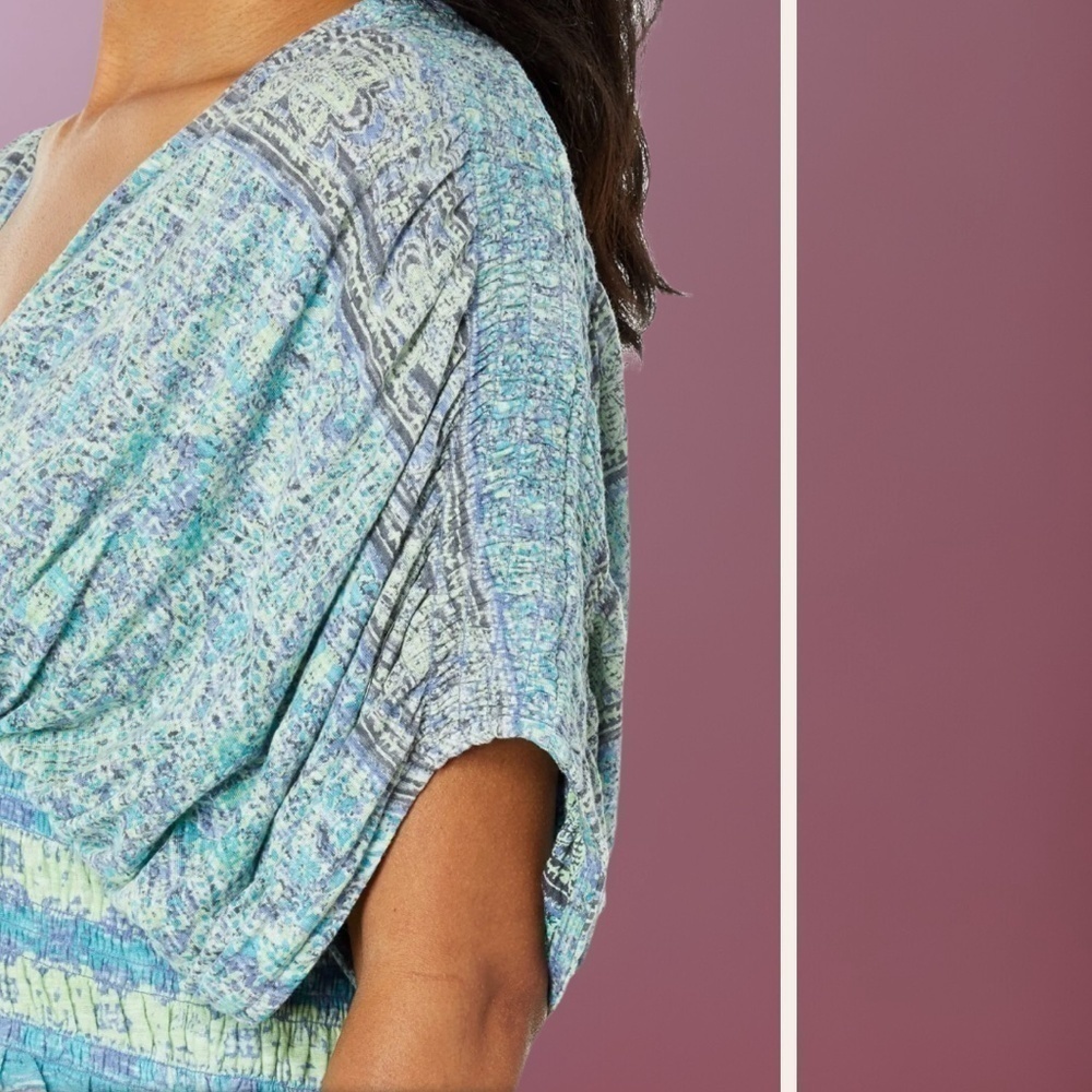 FREE PEOPLE Next Vacation Deep V-Neck Open Back Smocked Waist Top NWT/MD - Picture 7 of 14